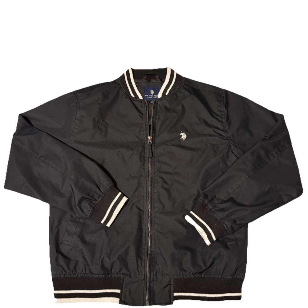 Men’s US Polo Assn. Black Bomber Jacket Large Full Zip ,Preowned.